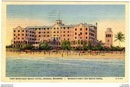 Bahamas, Nassau Fort Montague Beach Hotel old postcard travelled 1949 b180320