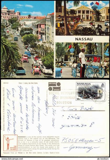 Postcard Nassau Bahamas City Views (Mehrbildkarte), Pferde Kutsche 1970