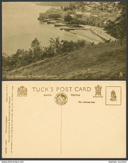 Grenada BWI Old Tuck's Postcard Outer Harbour St. George's Street Scene Panorama
