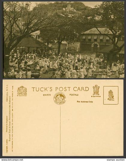Grenada BWI Old Tuck's Postcard The Market, Native Sellers District Board Office