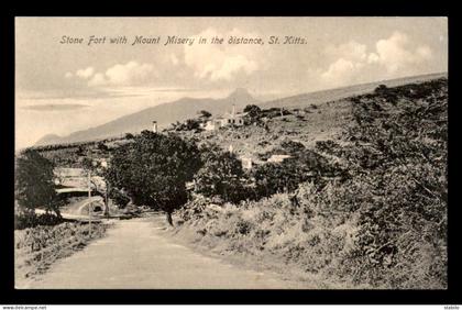 ANTILLES - SAINT CHRISTOPHE ET NIEVES - STONE FORT WITH MISERY IN THE DISTANCE, ST KITTS