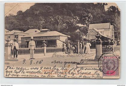 Saint Lucia - CASTRIES - Bridge showing Police Officers, Royal Goal and Dispensary - SEE SCANS FOR CONDITION One corner