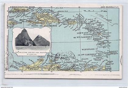 Saint Lucia - Map of West Indies - The Two Pitons - Publ. J. Bartholomew & Co.