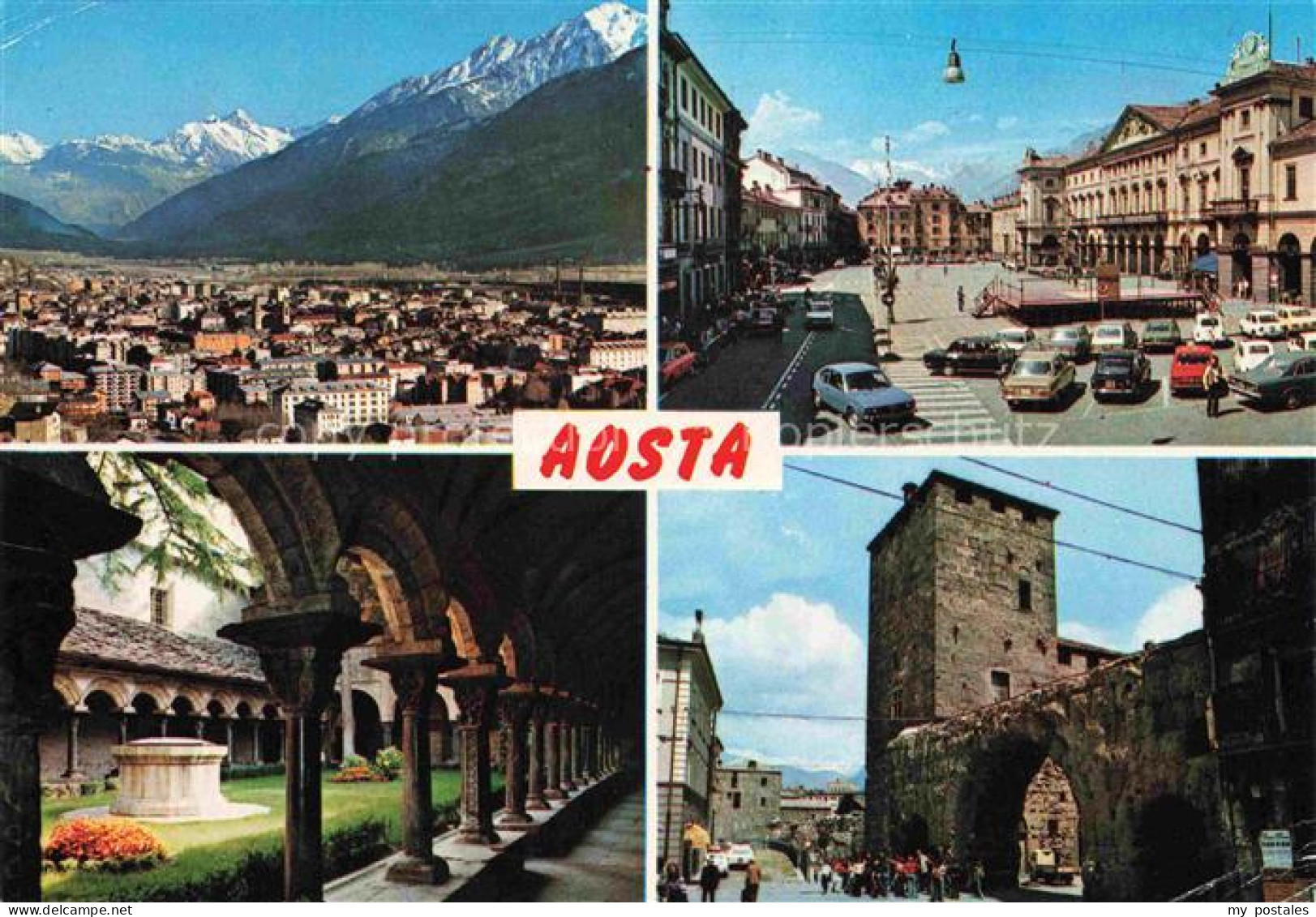 Aosta Valle d Aosta IT Panorama Statplatz Arkaden Burgruine