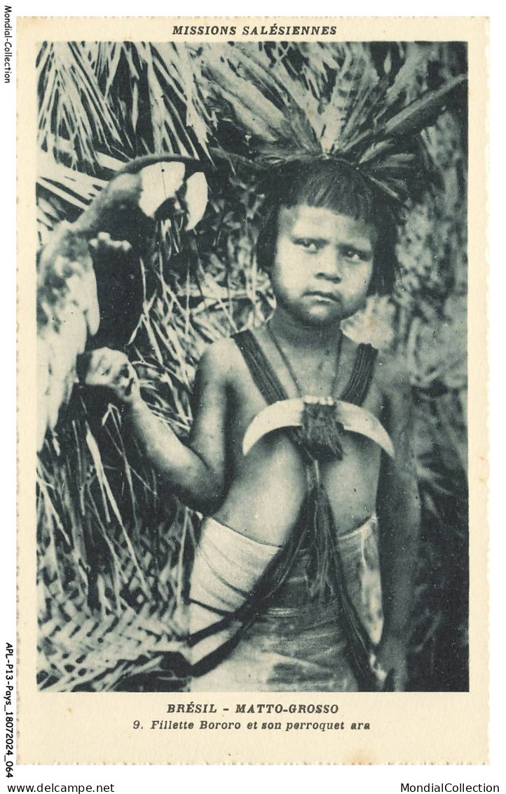 APLP13-0818-BRESIL - matto-grosso - fillette bororo et son perroquet ara