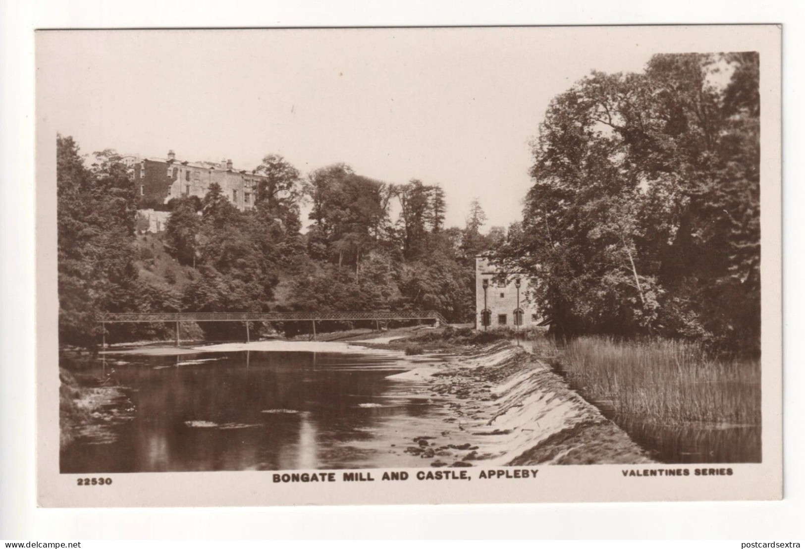 Appleby - Bongate Mill, Castle and footbridge - old Cumbria real photo postcard