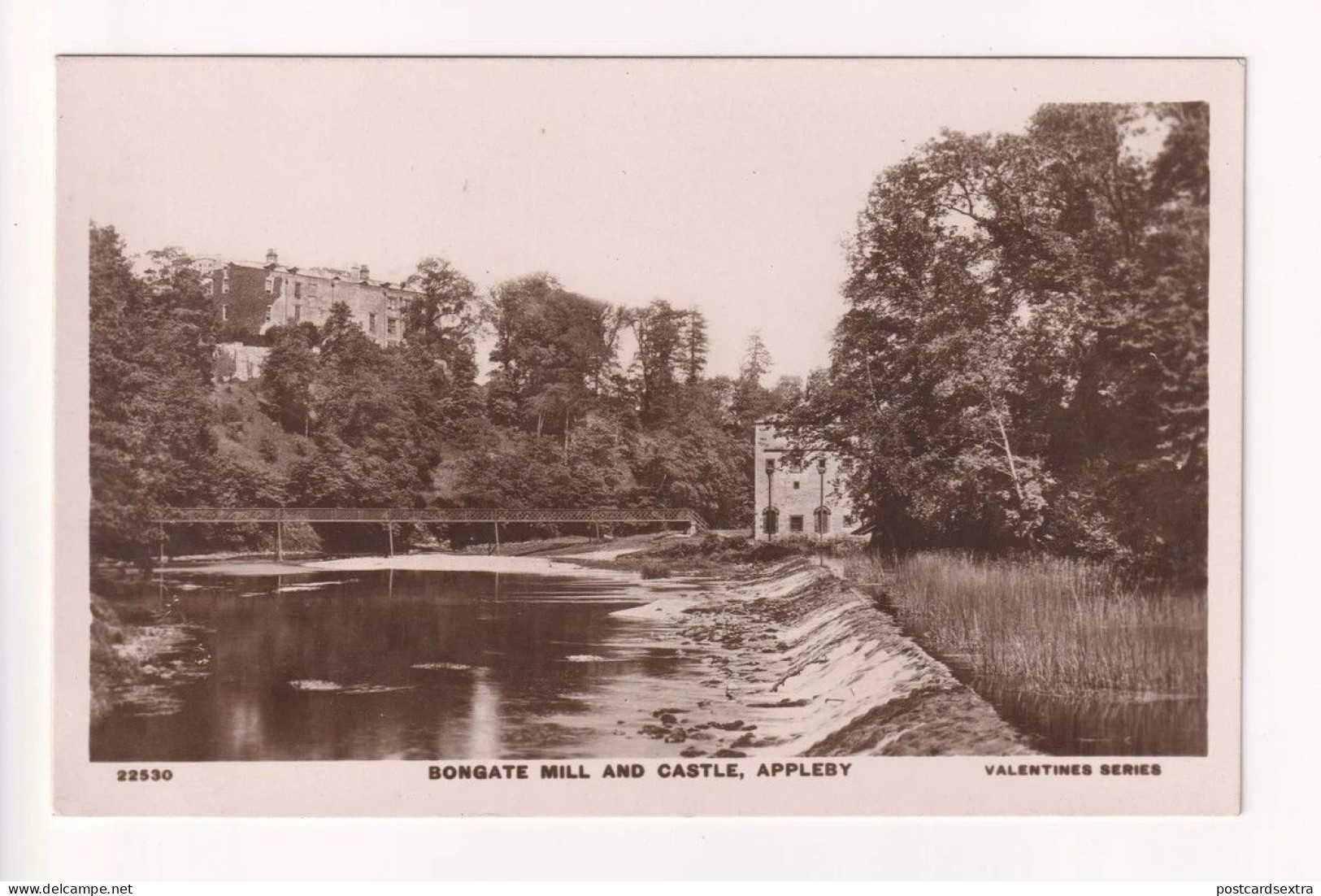 Appleby - Bongate Mill, Castle and footbridge - old Cumbria real photo postcard