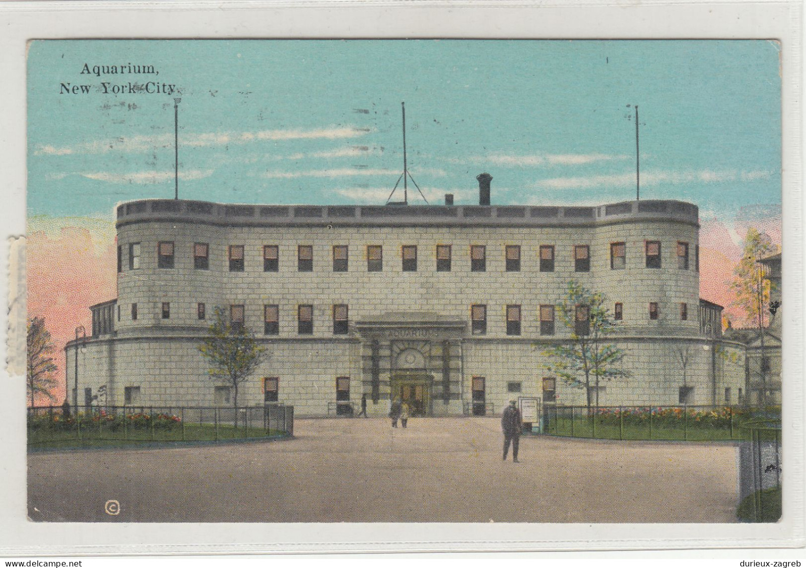 Aquarium NYC old postcard posted 1929 to Wien - ported - Austria postage due stamp b230720