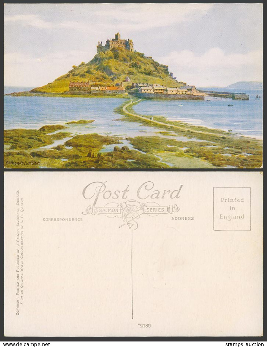 AR QUINTON Cornwall Old Postcard St. Michael's Mount Cornwall, Harbour Pier 2189