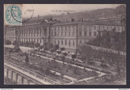 Vintage postcard Algeria Algiers University Higher Schools Building Garden View