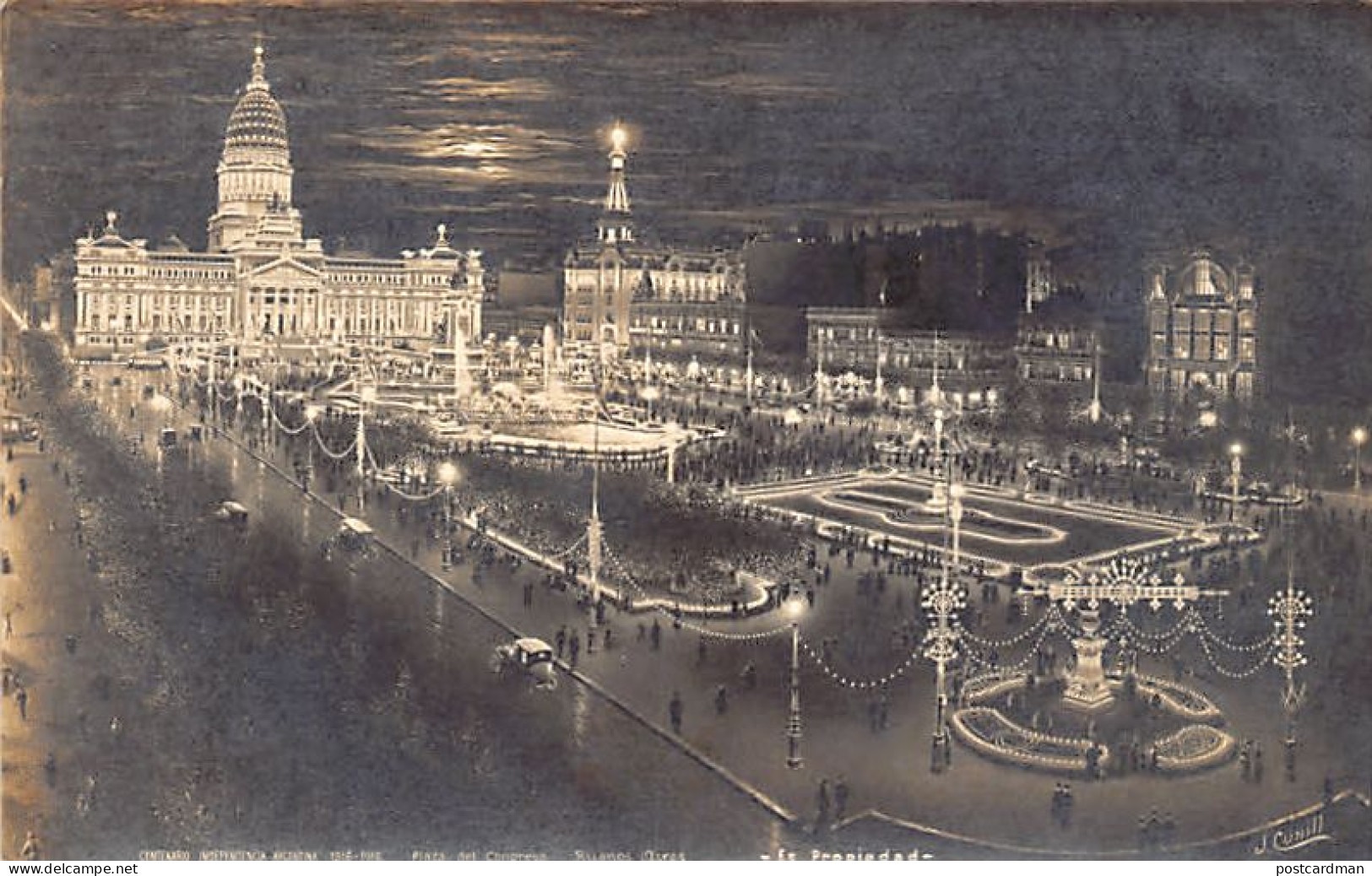 Argentina - BUENOS AIRES - Centenario del Congreso -  Mayo 1910 - Plaza Mayo de noche - Ed. J. Cunill