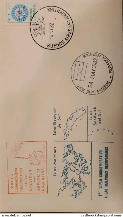 D)1982, ARGENTINA, POSTCARD, CIRCULATED IN ARGENTINA, AIR MAIL, ISLAS MALVINAS, ISLAS GEORGINA DEL SUR, ISLAS SANDWICH D