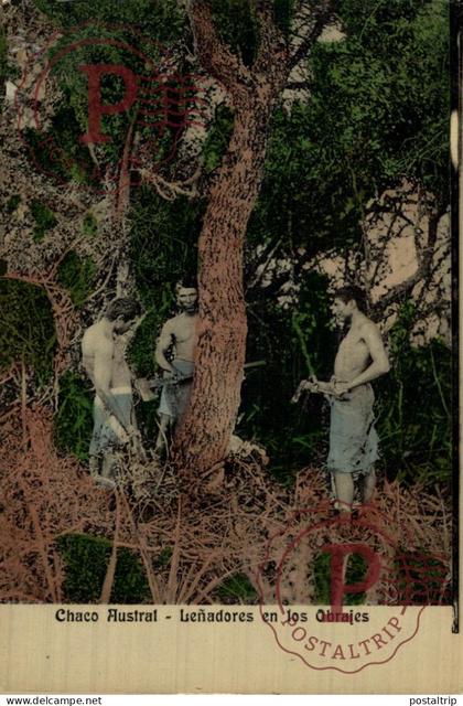 ARGENTINA. Cortando un árbol de Quebracho. Recuerdo del Chaco. R. & J. Editores. PROFESIONES PROFFESIONS.