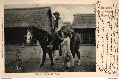Argentinien, Gaucho Tomando Mate, 1910 von Buenos Aires nach Marseille versandt