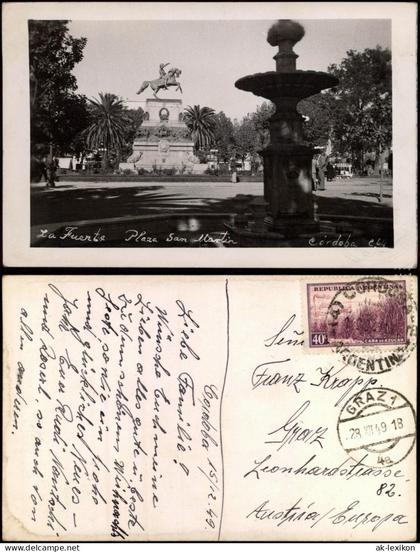Postcard Córdoba La Fuente Plaza San Martin 1949  Argentinien Argentinia
