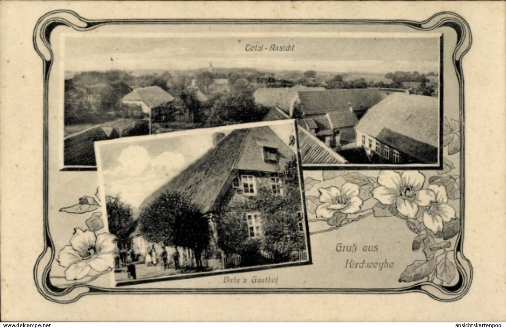 Art Nouveau Passepartout CPA Kirchweyhe Weyhe Niedersachsen, Gesamtansicht, Buhr's Gasthof