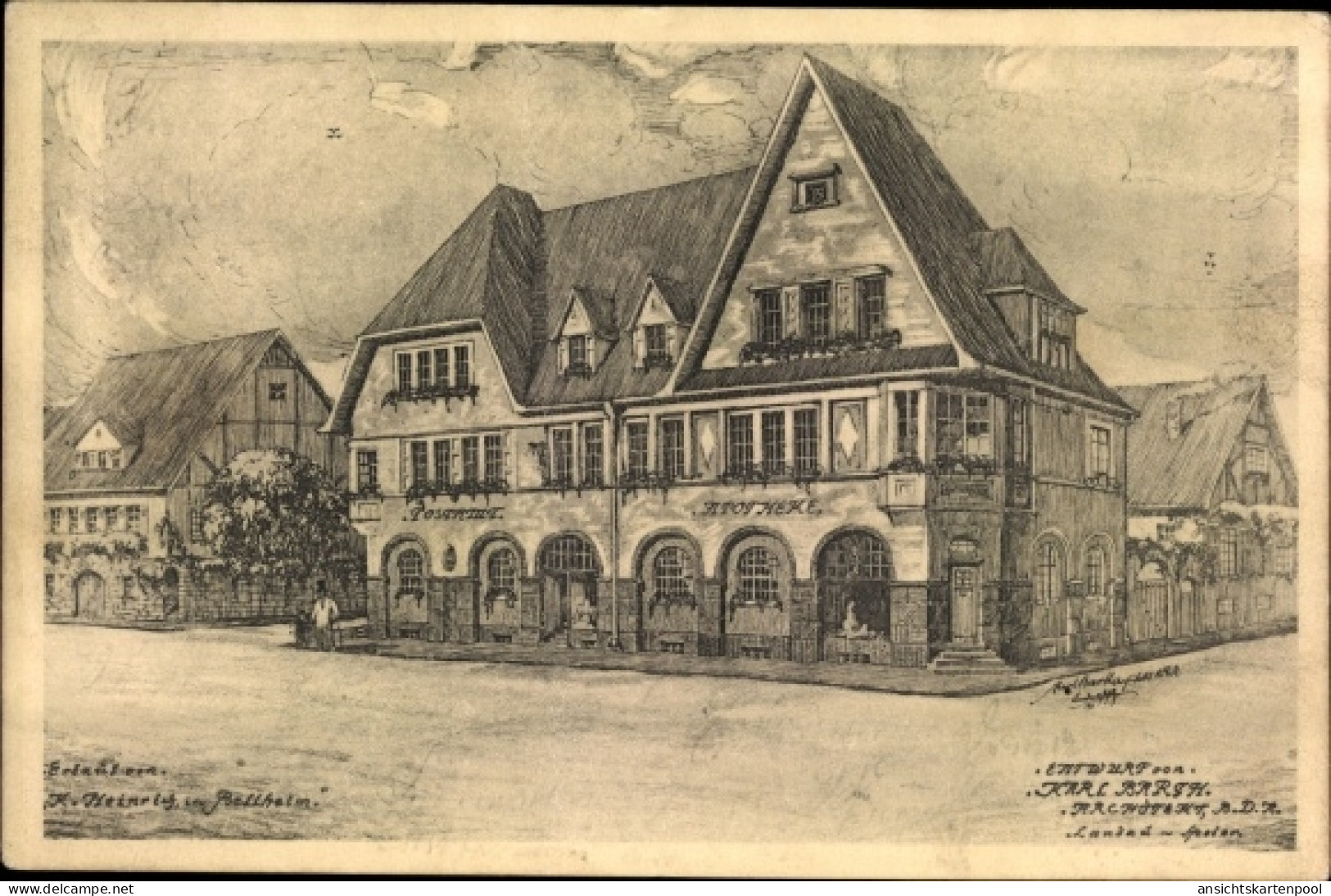 Artiste CPA Bellheim in der Pfalz, Apotheke, Postamt