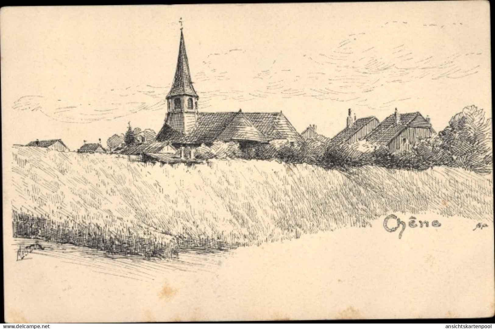 Artiste CPA Chêne Bourg Kanton Genf, Dorfpartie