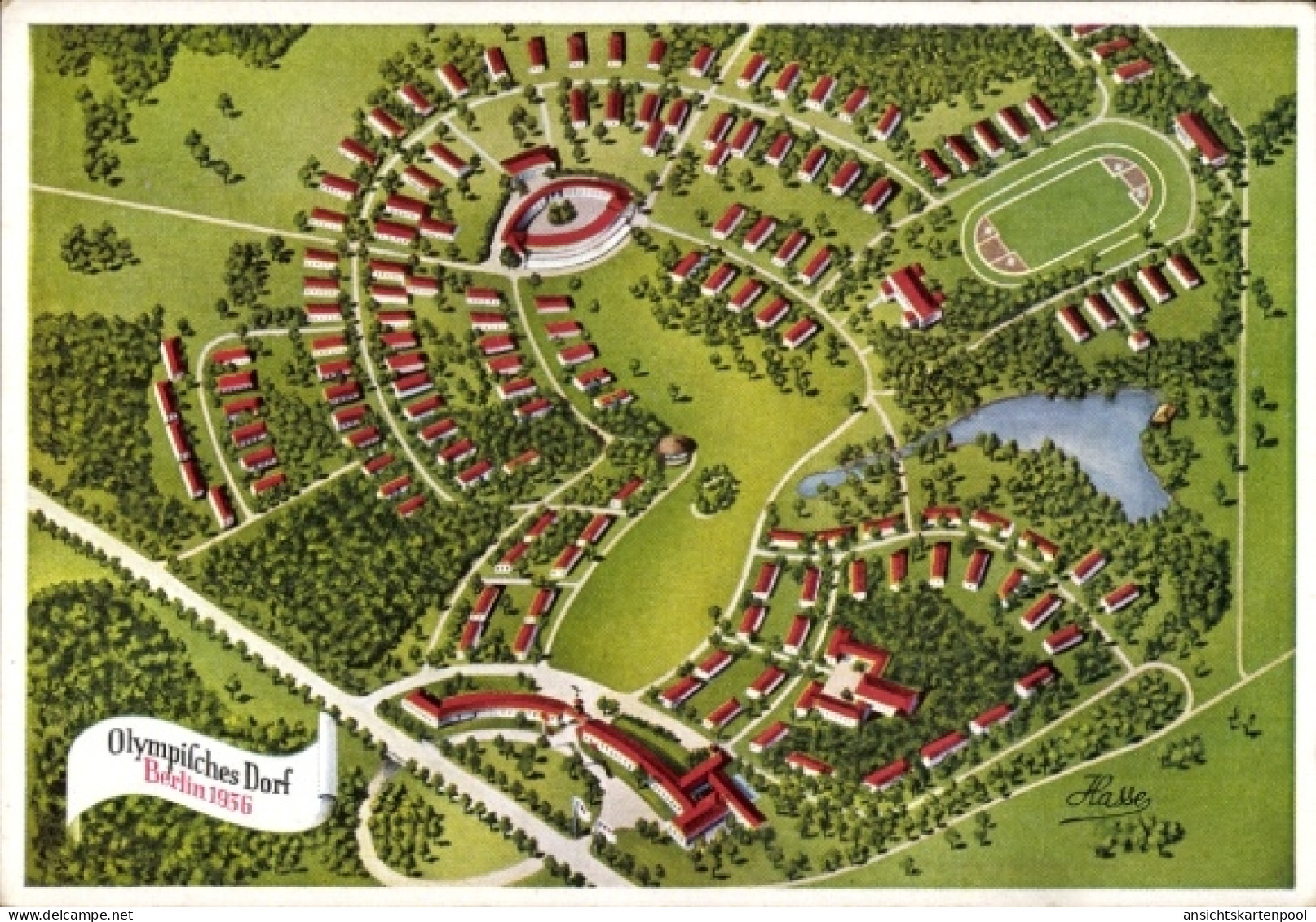 Artiste CPA Hasse, Elstal Wustermark Brandenburg, Olympisches Dorf, Olympia 1936