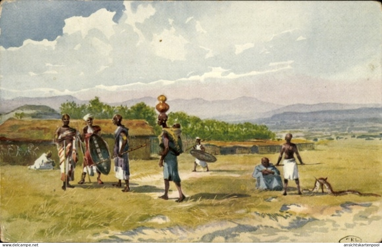 Artiste CPA Idunda Tansania, Einheimische in traditioneller Kleidung, Schlange