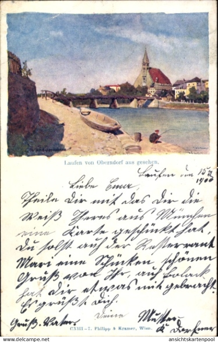 Artiste CPA Laufen bei Salzburg Österreich, Blick auf den Ort vom Oberndorf aus