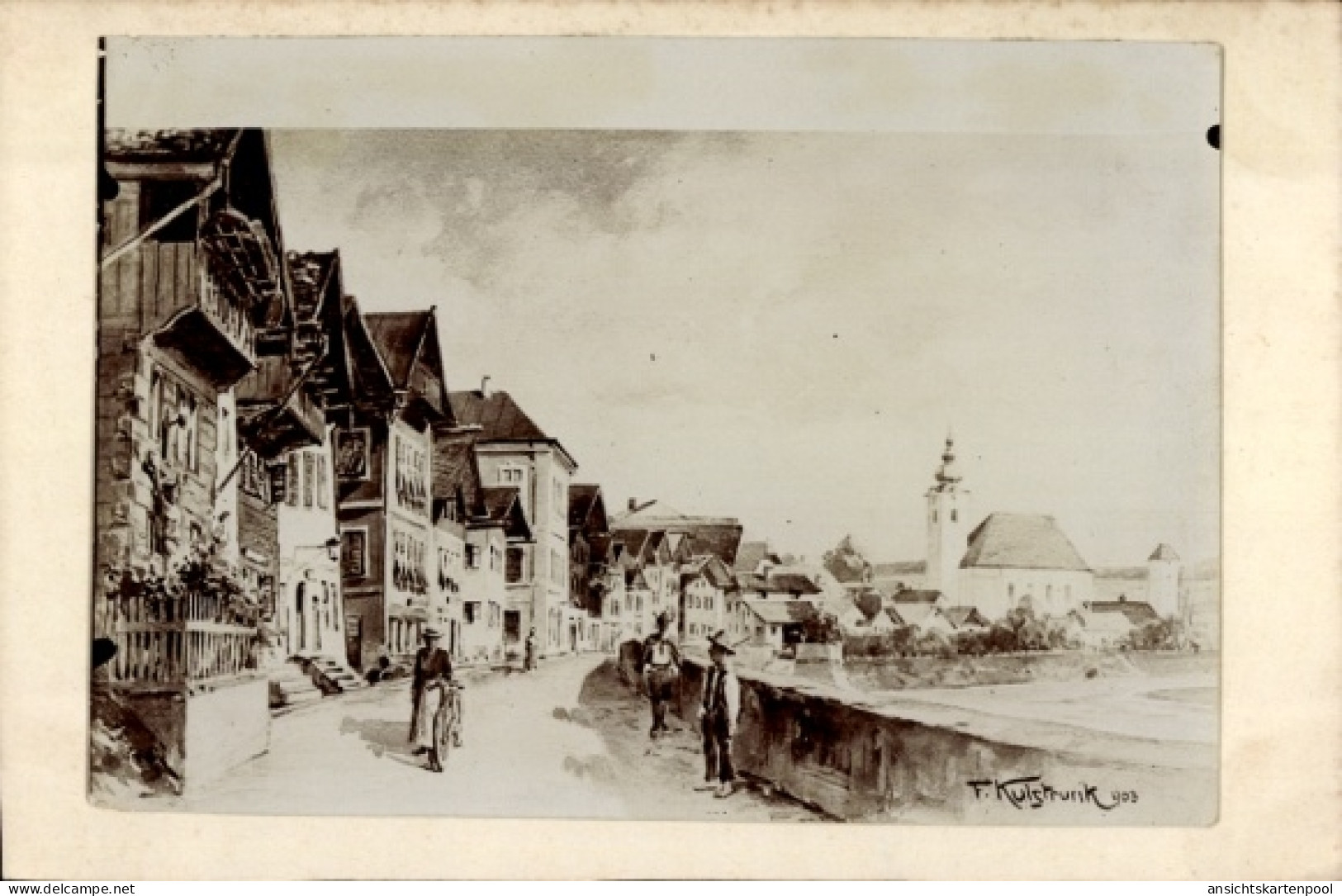 Artiste CPA Oberndorf bei Salzburg Österreich, Straßenpartie, Kirche