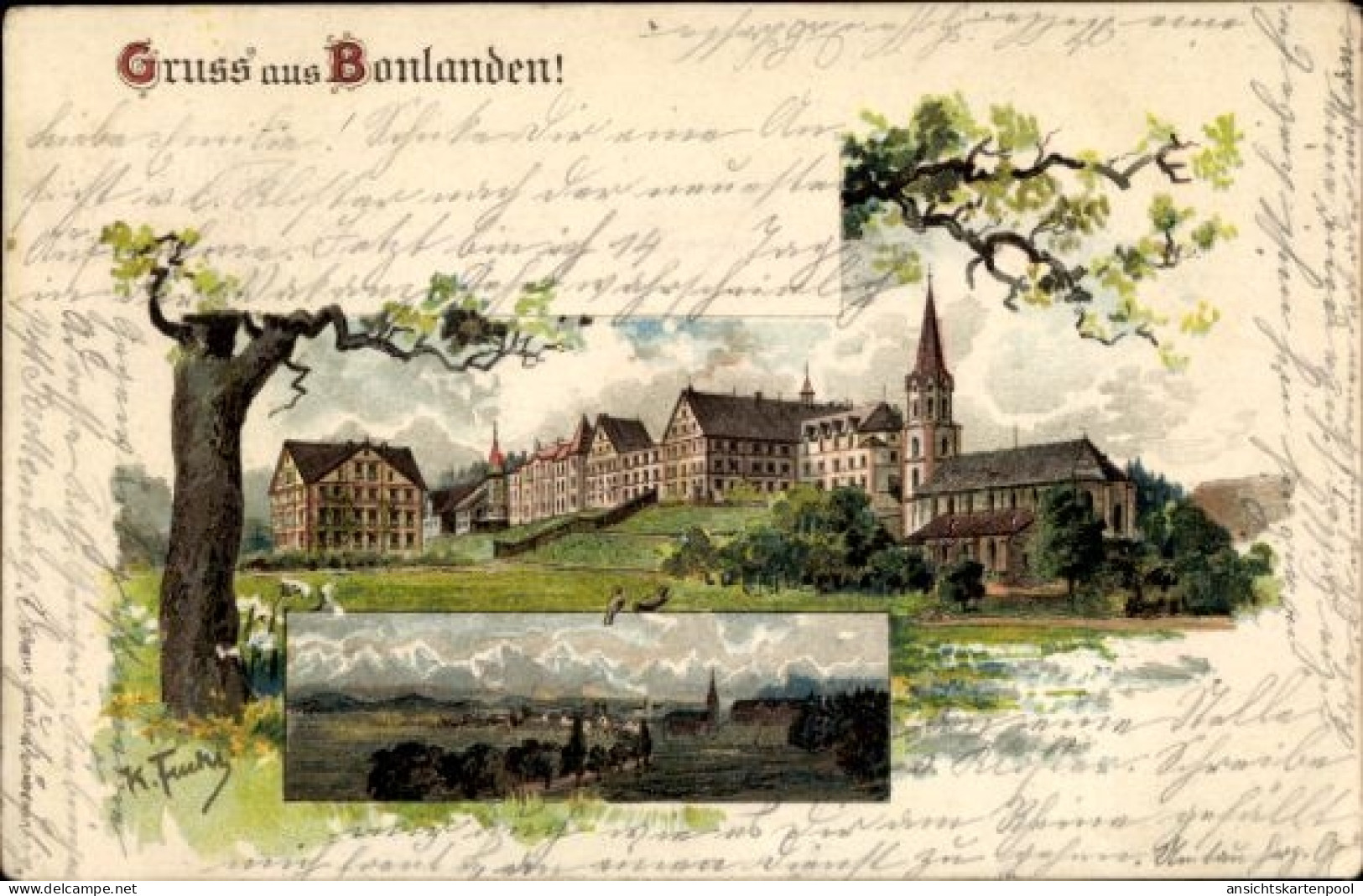 Artiste Lithographie Fuchs, K., Bonlanden Filderstadt in Württemberg, Gesamtansicht