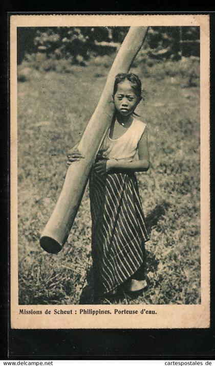 AK Philippinen, Missions de Scheut. Porteuse d` eau - Missionar