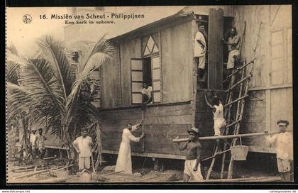 AK Philippinen, Kirche im Aufbau, Missien van Scheut