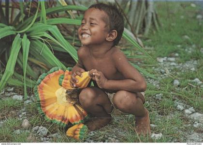 Kiribati Child Eating Vegetables Chewy Fruit Food Taiwan Rare Postcard