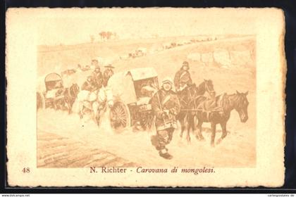 Künstler-AK sign. N. Richter: Mongolei, Carovana