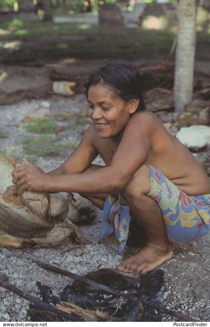 Woman Cooking Food BBQ Kiribati Taiwan China Cookery Postcard