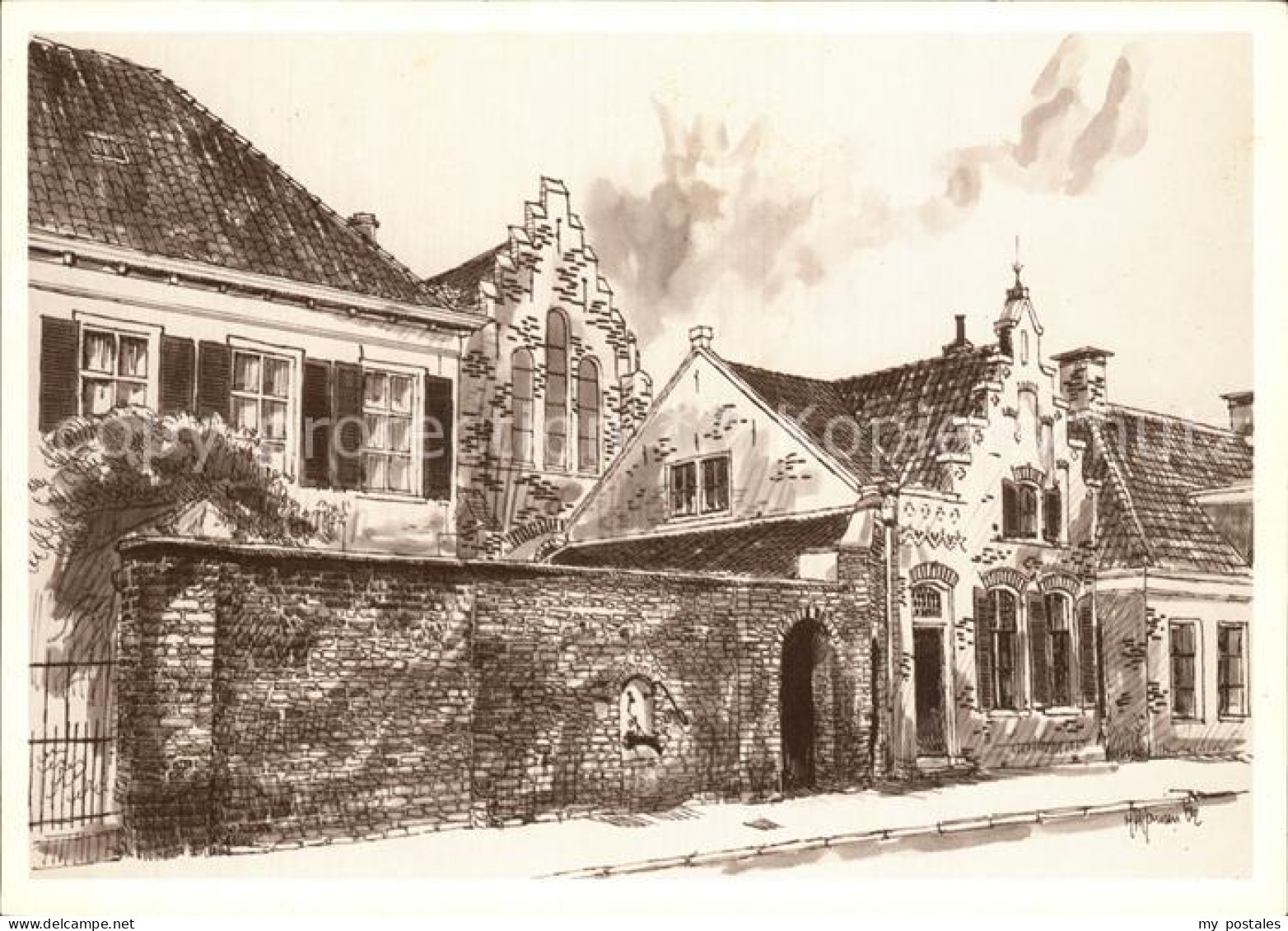 Assen Kloostermuur en Kloosterpomp Kuenstlerkarte