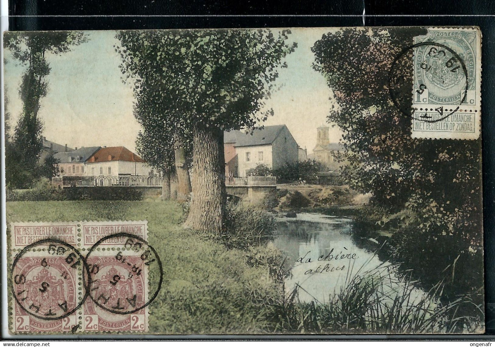 ATHUS : Pont sur la Messancy - colorisé - obl. ATHUS - 1909