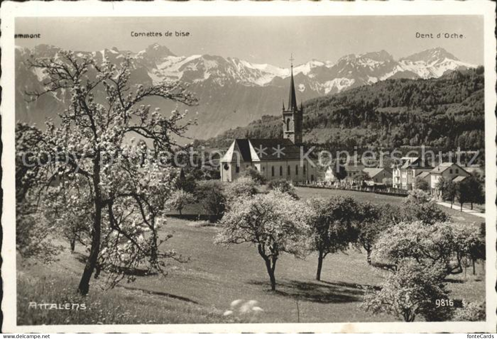 Attalens Kirche Alpenpanorama