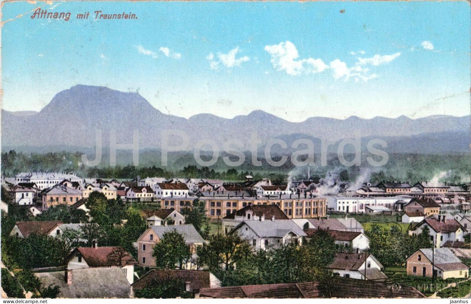 Attnang mit Traunstein - town panorama - mountains - No. 105 - old postcard - 1910s - Austria - used