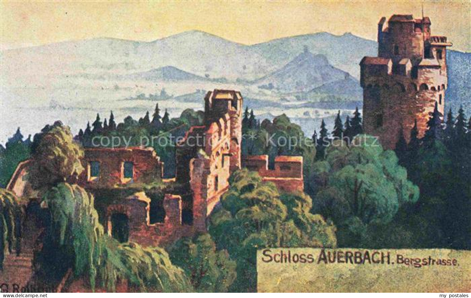 Auerbach Bergstrasse Bensheim Hessen Schloss Auerbach Kuenstlerkarte