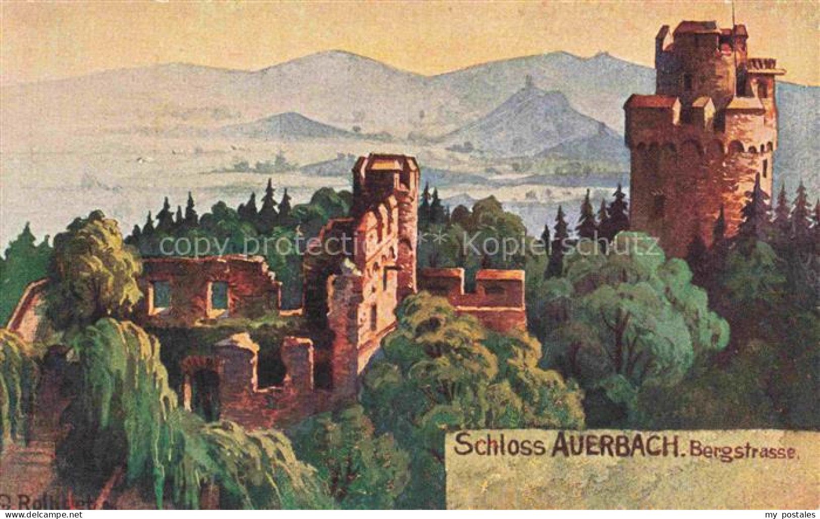 Auerbach Bergstrasse Bensheim Hessen Schloss Auerbach Kuenstlerkarte