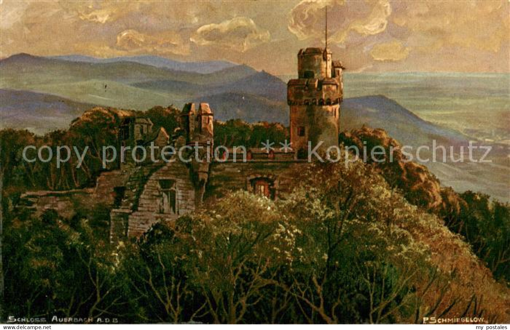 Auerbach Bergstrasse Schloss Auerbach Kuenstlerkarte P. Schmiegelow