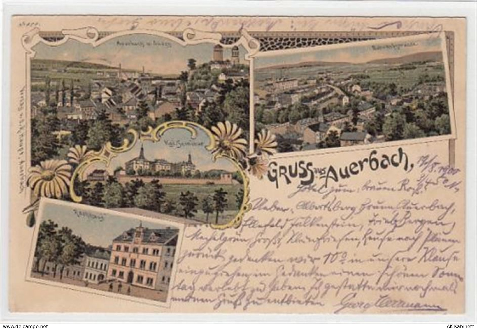 Auerbach, Lithographie mit Rathhaus, Auerbach von Süden, Bahnhofstrasse ... - 39084942