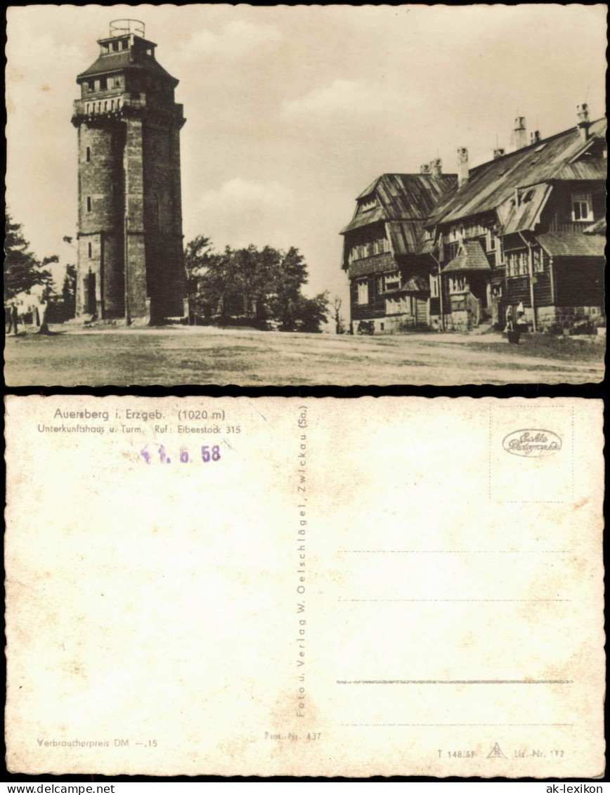 Auersberg (Erzgebirge) Berghotel Auersberg mit Aussichtsturm 1959