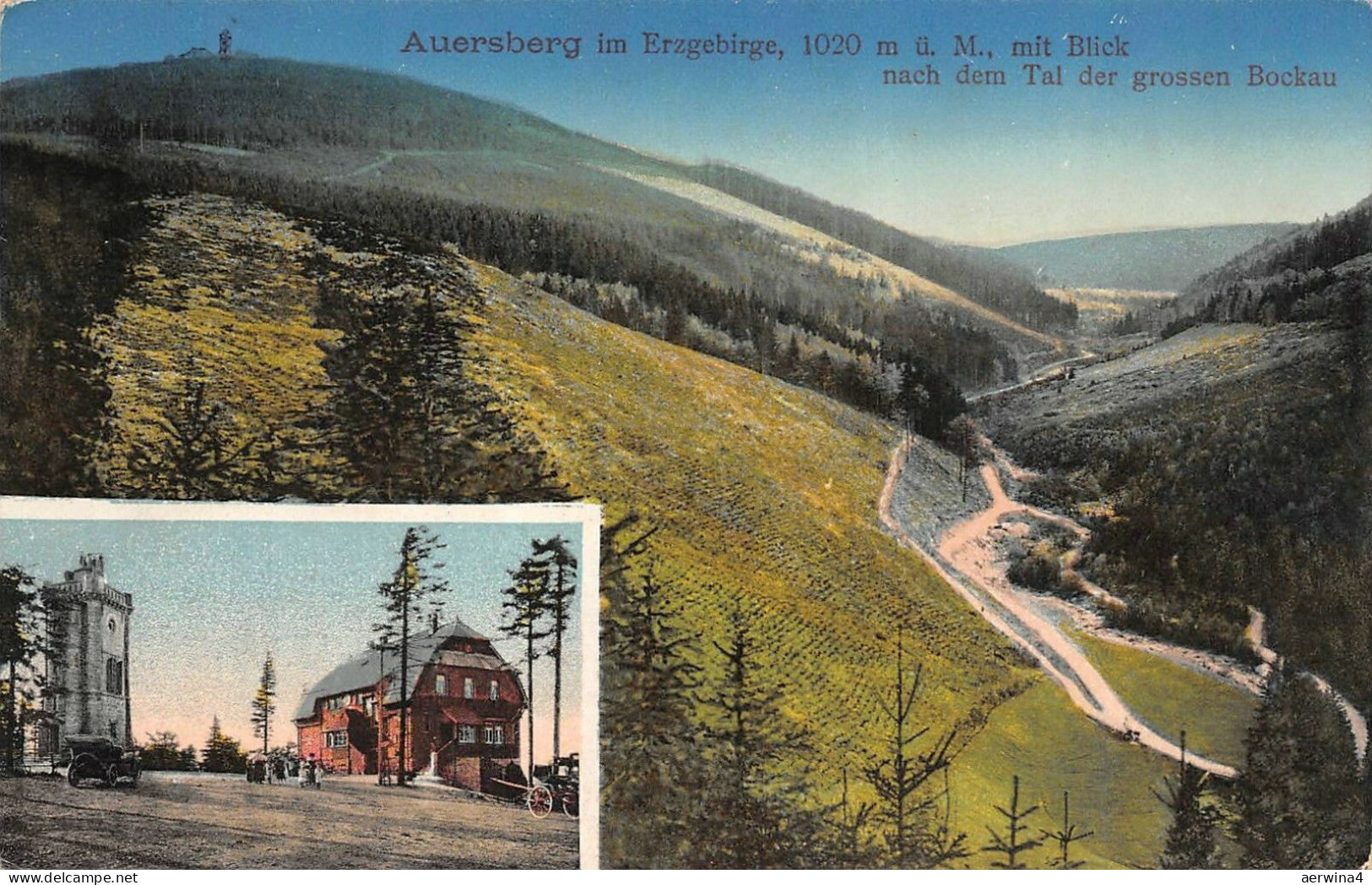 Auersberg im Erzgebirge Blick Tal der grossen Bockau Postkarte AK
