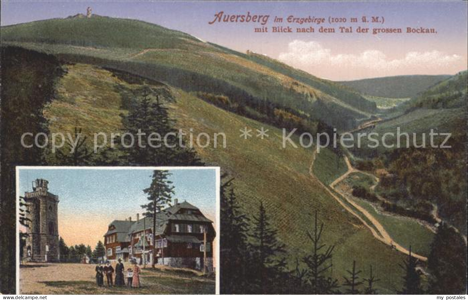 Auersberg Wildenthal Aussichtsturm Unterkunftshaus mit Tal der grossen Bockau