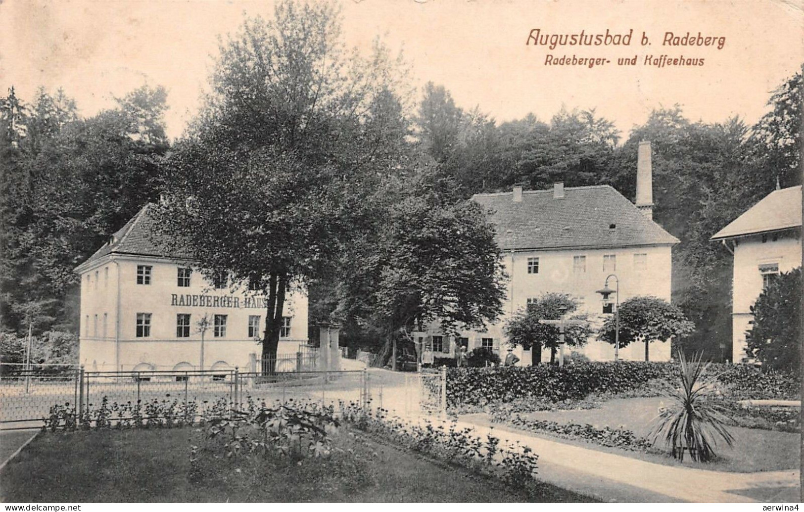 Augustusbad mit Radeberg- und Kaffeehaus Radeberg Sachsen Postkarte AK 1912