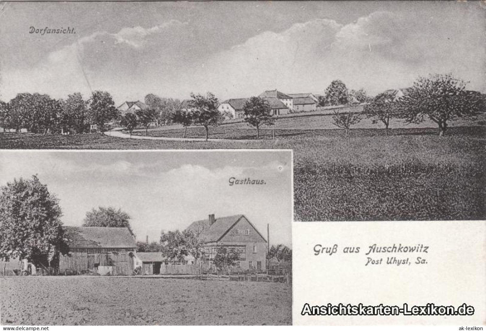 Auschkowitz-Burkau (Oberlausitz) Wukecy Porchow 2 Bild: Gasthaus und Panorama 1914
