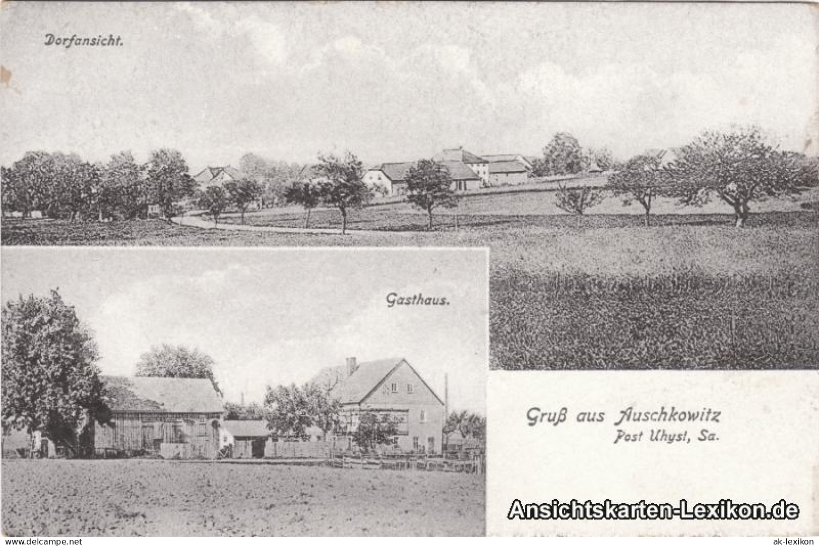 Auschkowitz-Burkau (Oberlausitz) Wukecy Porchow 2 Bild: Gasthaus und Panorama 1914