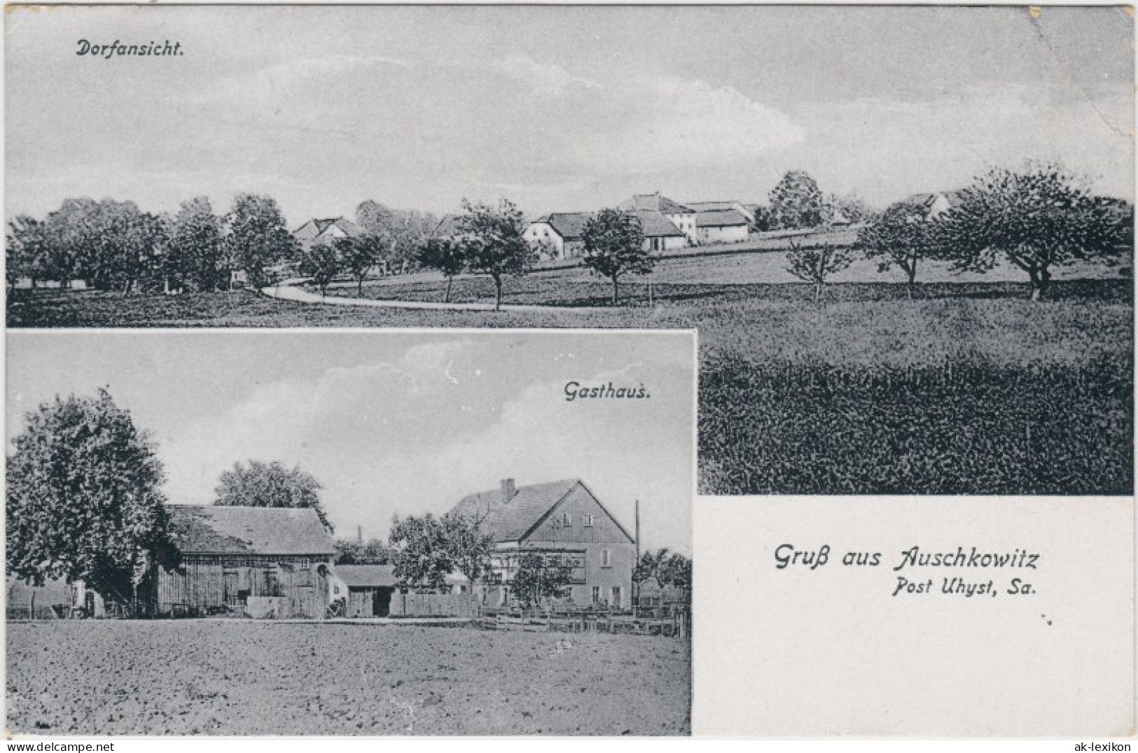 Auschkowitz-Burkau (Oberlausitz) Wukecy Porchow 2 Bild: Gasthaus und Panorama 1914