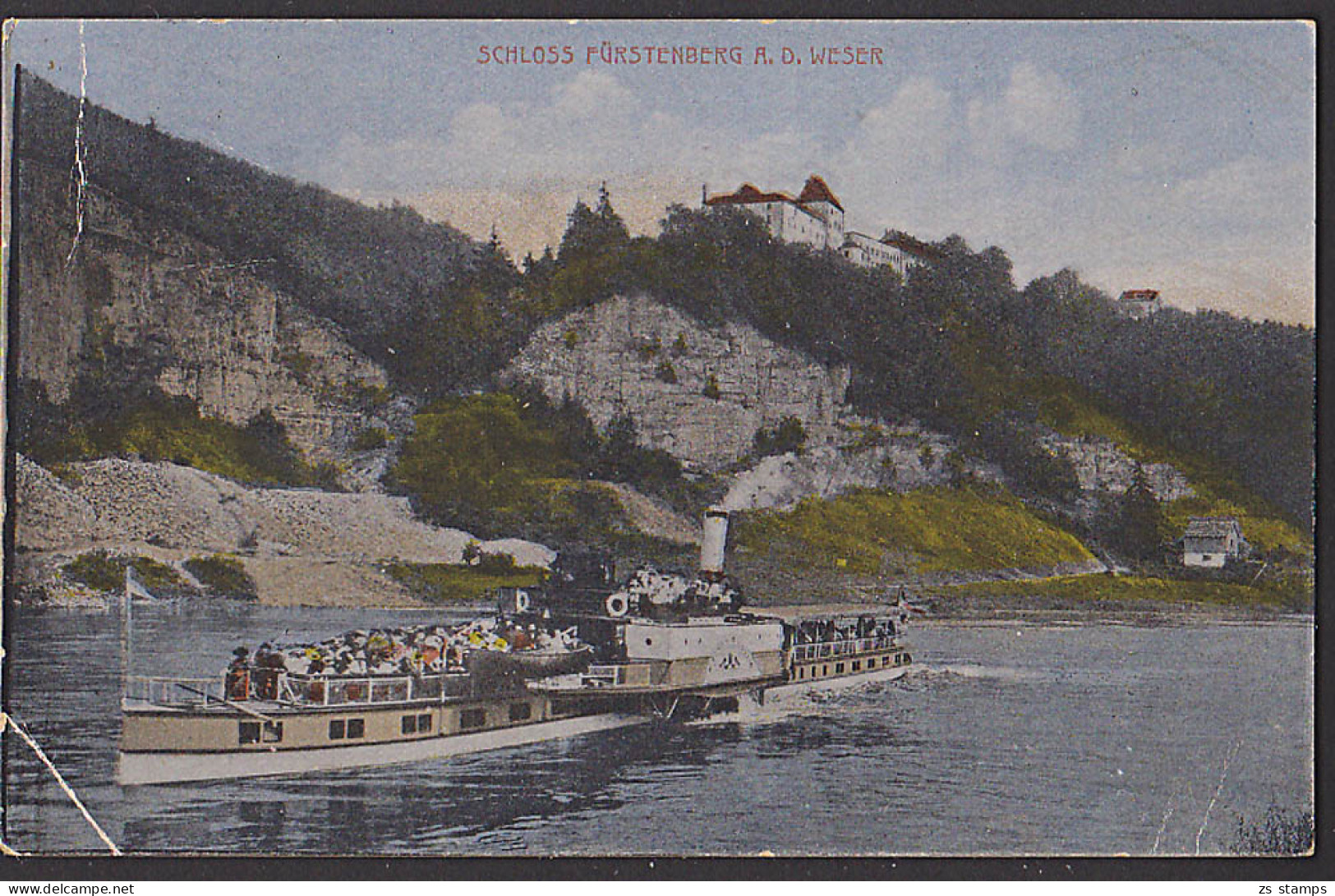 Ausflugsdampfer auf Weser vor Schloss Fürstenberg a. d. Weser Ansichtskarte