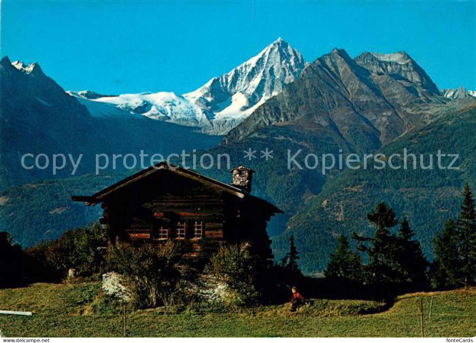 Ausserberg Voralpe Hellelen Blick zum Bietschhorn Walliser Alpen