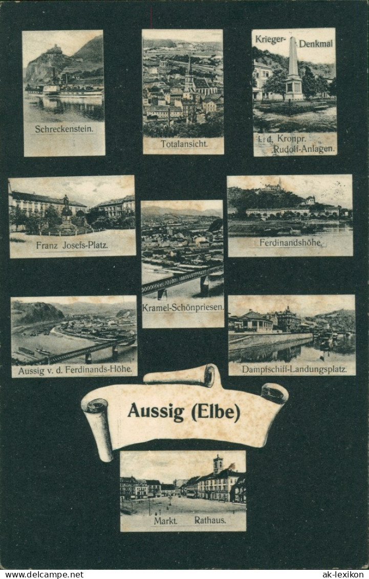 Aussig Ústí nad Labem (Ustji, Ustjiss) Mehrbild: Landeplatz, Stadt, Plätze 1905